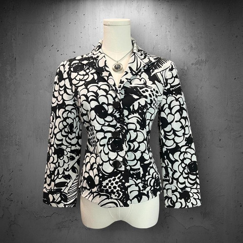 Lafayette 148 New York Quiet Luxury Designer Abstract Floral Blazer Jacket